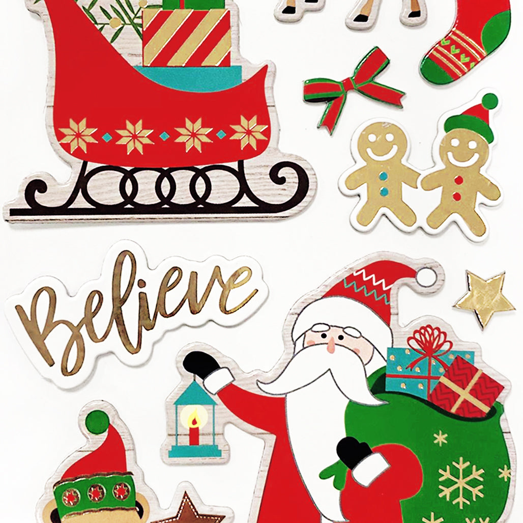 Angels Craft Chipboard Stickers: Christmas, Sleigh Ride Magic (18 Stickers Total)