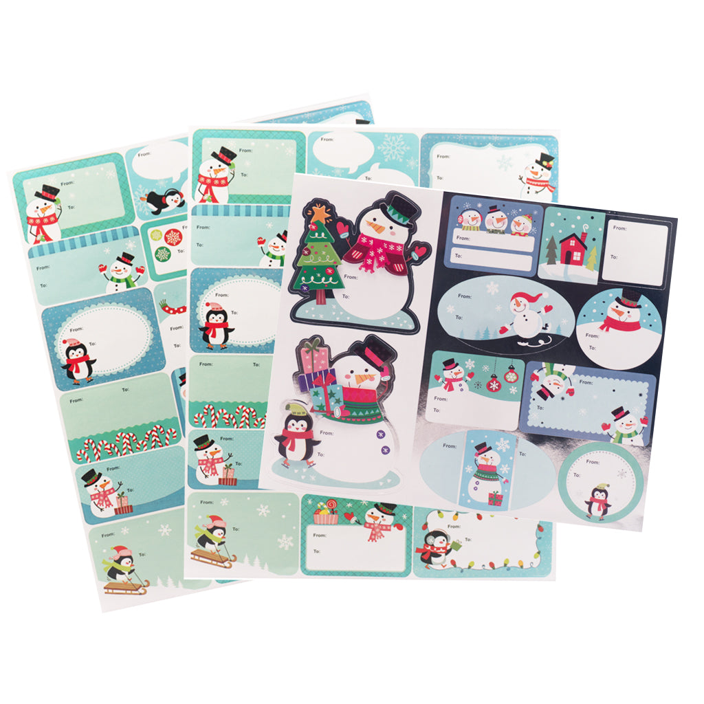 Snowman & Winter Friends Christmas Gift Tag Stickers – 3-Sheet Pack
