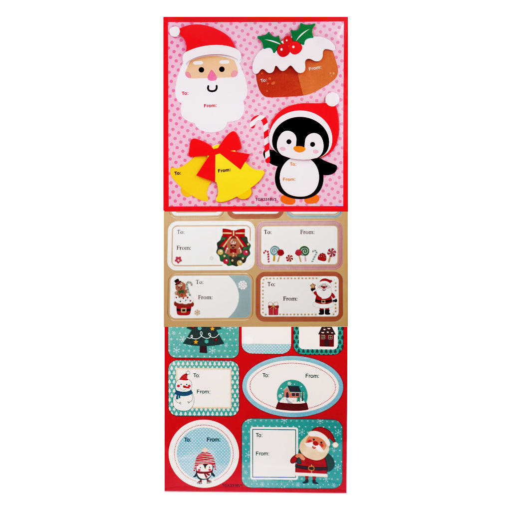 42-Piece Christmas Gift Tag Sticker Pack (4 Sheets)