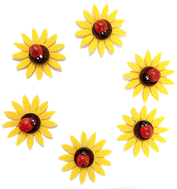 Felt Sunflower Embellishments with Ladybug – 6-Pack 3D Craft Shapes