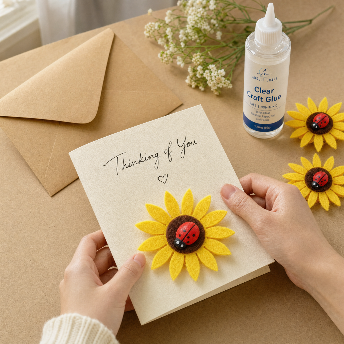Felt Sunflower Embellishments with Ladybug – 6-Pack 3D Craft Shapes