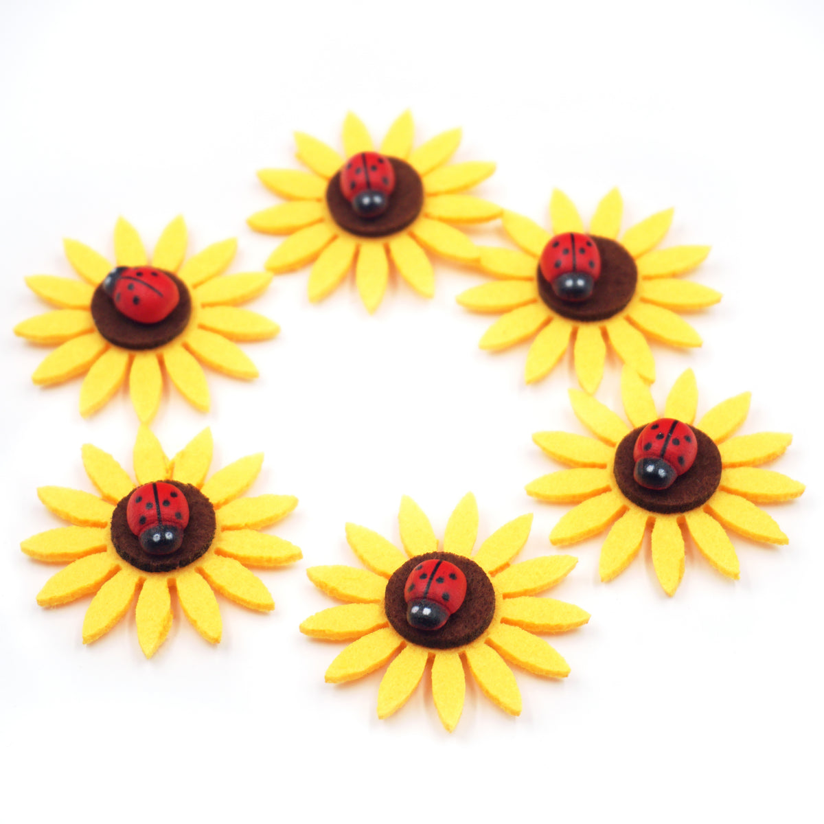 Felt Sunflower Embellishments with Ladybug – 6-Pack 3D Craft Shapes