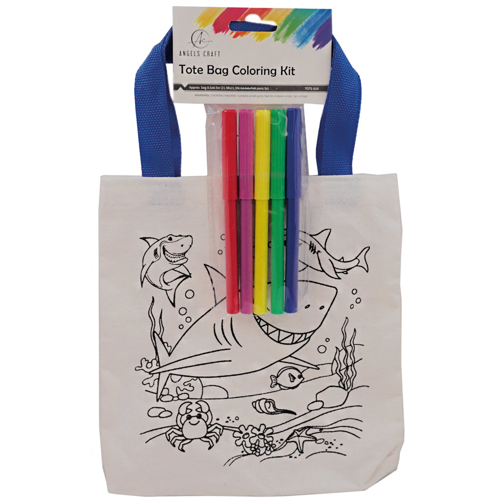 Pouch Craft Color Angels Craft Coloring Tote Bag Kit | Shark