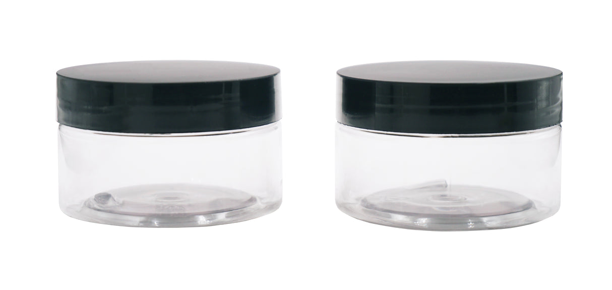 90ml Clear Plastic Cosmetic Jars, Black Lids (2-Pack)