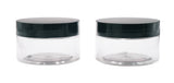 90ml Clear Plastic Cosmetic Jars, Black Lids (2-Pack)