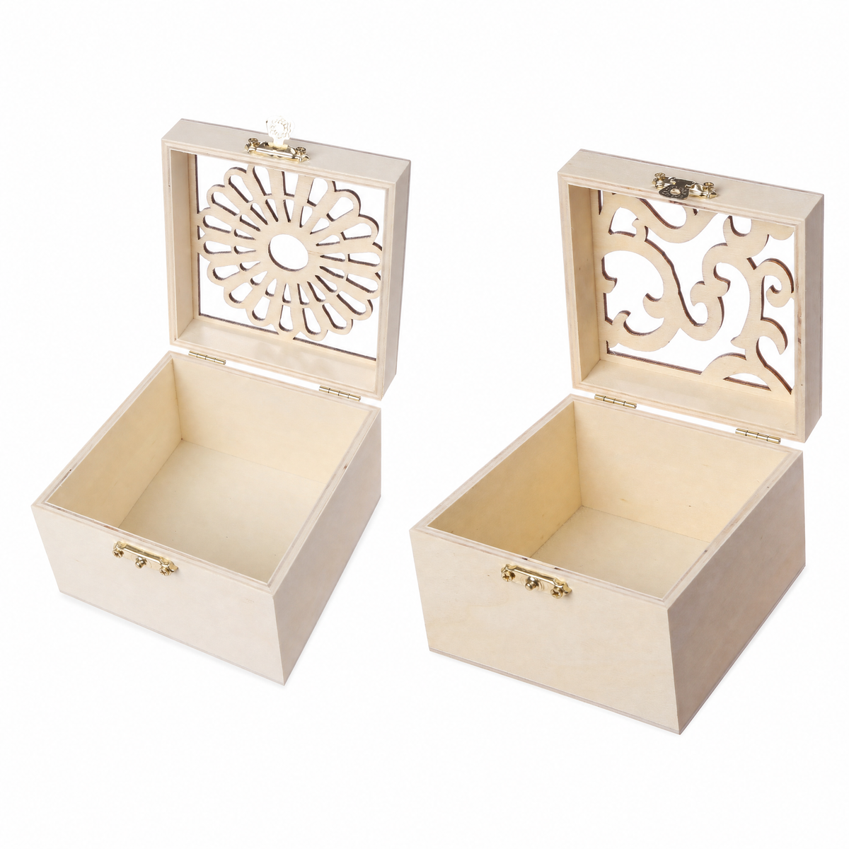 Laser-Cut Unfinished Wood Jewelry & Keepsake Box with Clasp